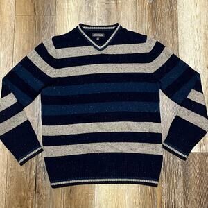 Denver Hayes Striped Heavy Knit Sweater V Neck Mens M Cotton Preppy Ski Classic